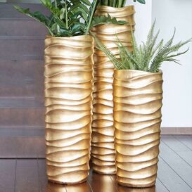 XXL Indoor Pflanzvase mit Einsatz - Polystone - Gold -...