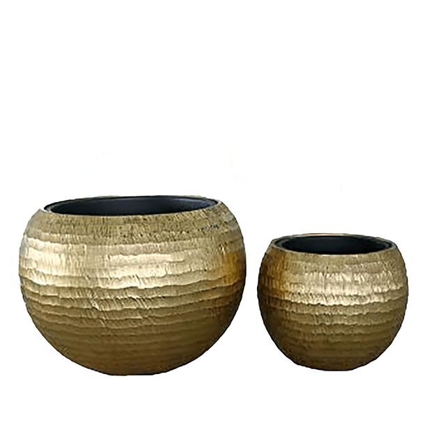 2er Set goldene Vasen aus Polystone - Rund - Mit Einsatz - Deon