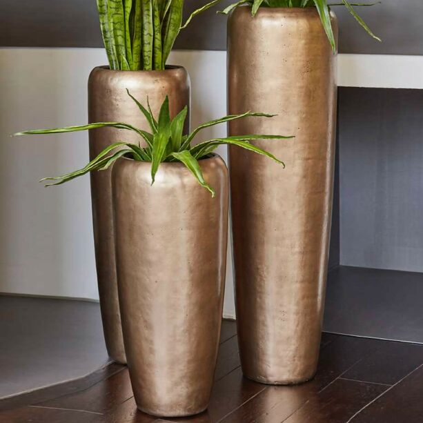 XXL Indoor Vase mit Einsatz - Polystone - Bronze - Rund - Amanuel