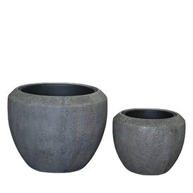 2er Set Vasen aus Polystone - Rund - Grau - Zwena / ohne Wasserstandsanzeiger