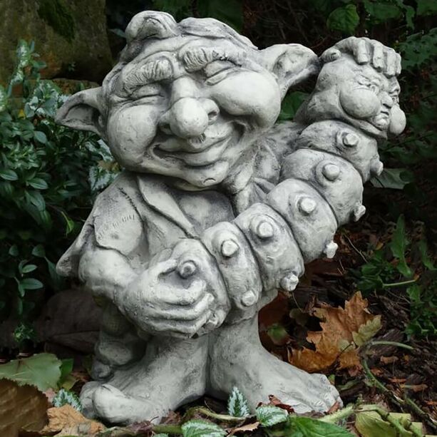 Freundlicher Troll mit Akkordeon für den Garten aus Steinguss - Anduin