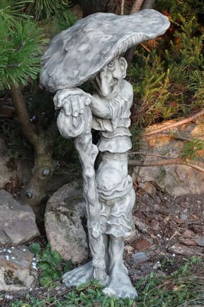 Wetterfeste Fliegenpilz Kobold Skulptur aus Steinguss - Torin
