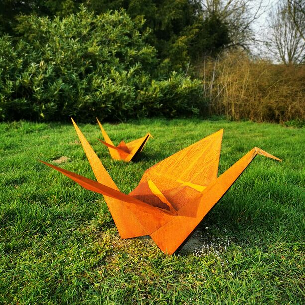 Kranichfigur aus Rost Metall im Origami Design - Kranich Evander / 85x125cm (HxB)