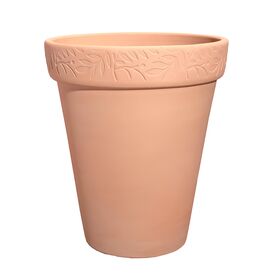 Runder winterfester Blumenk�bel mit floraler Verzierung - Terrakotta - Steinzeug - Olea Folium Terra hell / 48x39cm (HxDm)