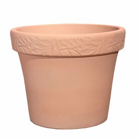 Runder Garten Blumentopf aus Keramik mit sch�ner Olivenblatt-Verzierung - Winterfest - Terrakotta - Olea Terra hell / 51x55cm (HxDm)