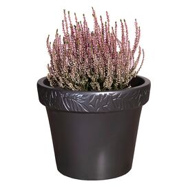 Rundes Keramik Pflanzgef�� mit sch�ner Olivenblatt-Verzierung - Anthrazit - Frostsicher - Olea Niger / 29x35cm (HxDm)