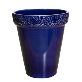 Runder blauer Pflanztopf aus Keramik - Frostsicher - Mit Verzierung - Inka Nubilum Azur / 37X31cm (HxDm)