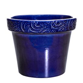 Runder Garten Pflanztopf mit Verzierung aus Steinzeug - Frostsicher - Blau - Inka Nubes Azur / 29x35cm (HxDm)
