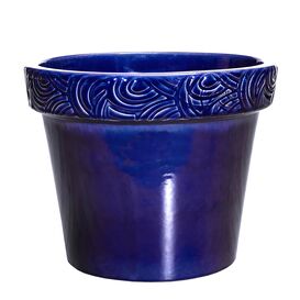 Runder Garten Pflanztopf mit Verzierung aus Steinzeug - Frostsicher - Blau - Inka Nubes Azur / 32x40cm (HxDm)