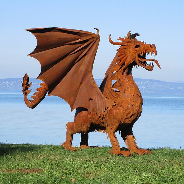 Imposante Drachenfigur XXL aus Edelstahl oder Rost - Matos