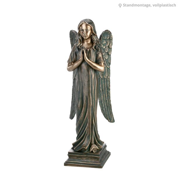 Betende Gartenfigur Engel im Grnton aus Bronze - Angelo Orare