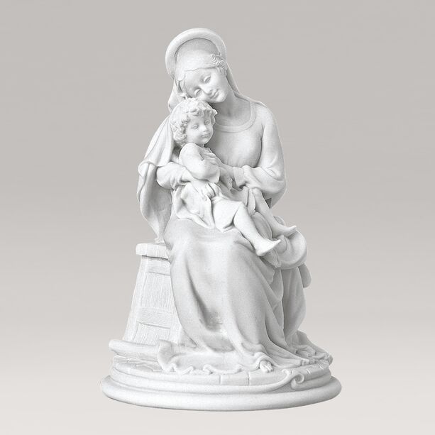 Sitzende Gartenstatue Madonna mit Kind - Marmorguss - Maria Pia Mater