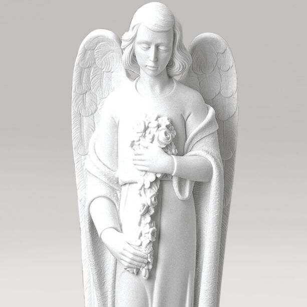 Marmorguss - Klassische Gartenfigur Engel mit Blumen - Angelo Fiore