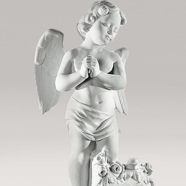 Engel Gartenstatue mit Rosenstrau aus Marmorguss - Angelo Celeste