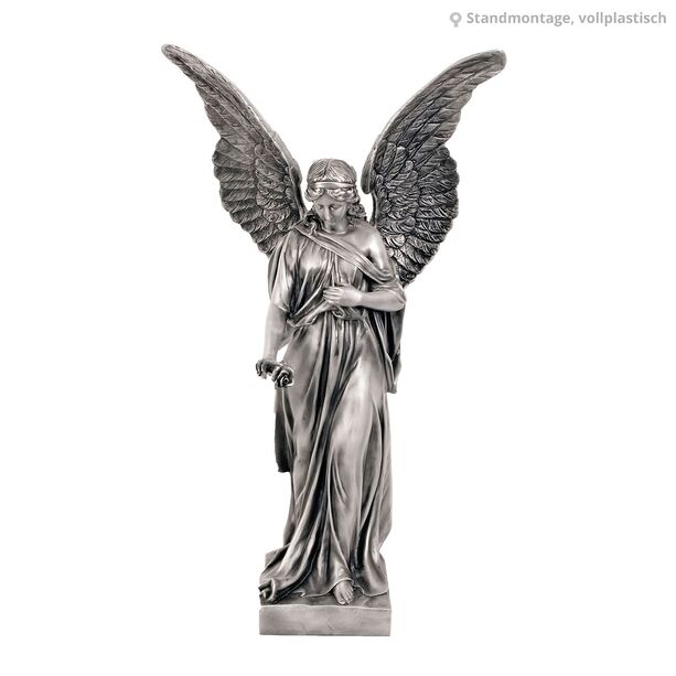 Klassische Gartenfigur Engel mit Rosen aus Metall - Angelo Rosa