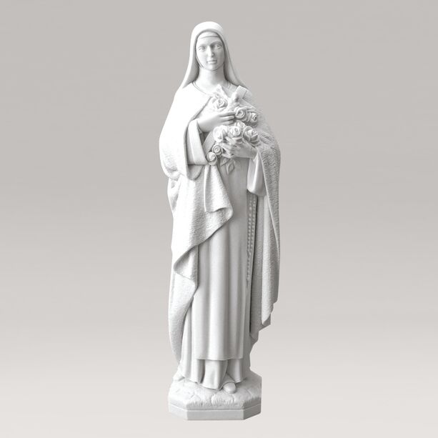 Heilige Maria Gartenstatue mit Blumen - Marmorguss - Madonna Stella