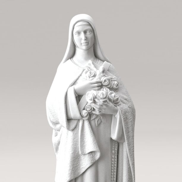 Heilige Maria Gartenstatue mit Blumen - Marmorguss - Madonna Stella