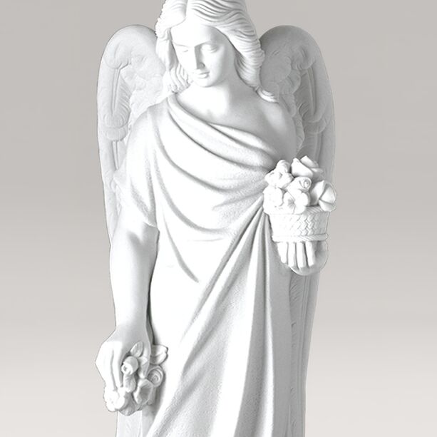 Klassischer Engel mit Blumenstrau aus Marmorguss - Engel Divino