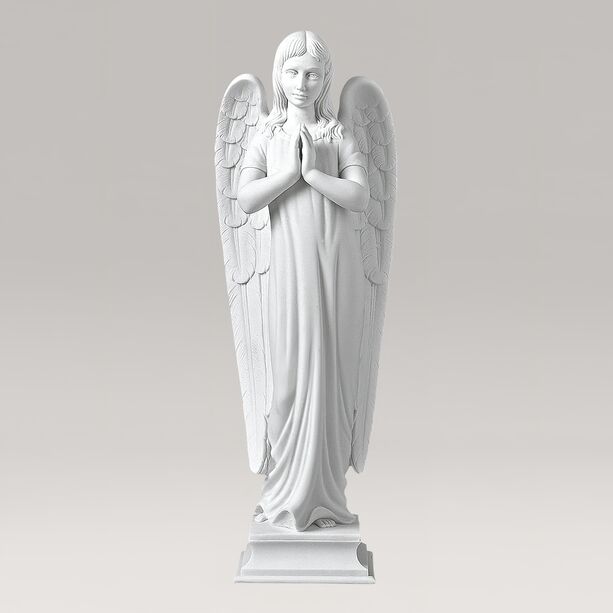 Marmorgussfigur - Himmelsbote mit großen Flügeln - Betender Engel