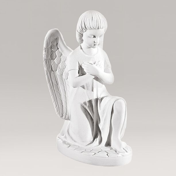 Gartenfigur - Stilvoller Engel aus weißem Marmorguss - Kniender Engel
