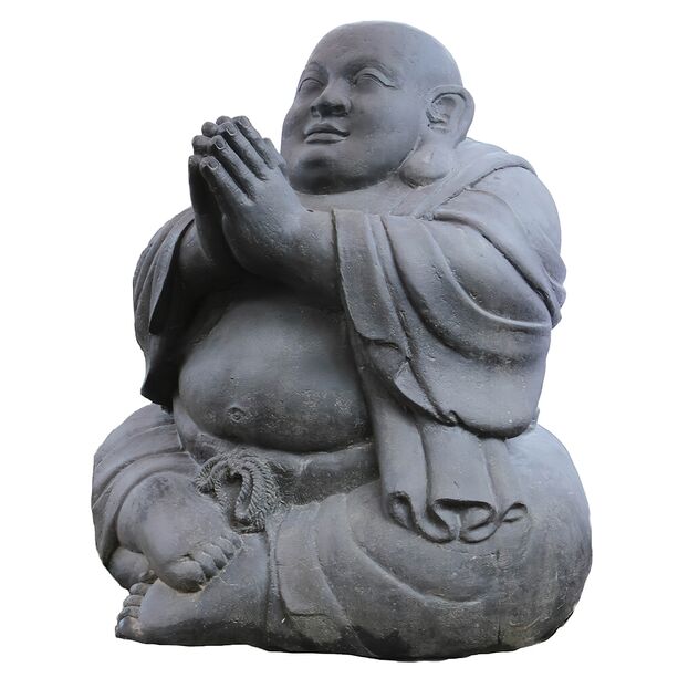 Lachende Buddha Figur aus Steinguss in Begrungs Haltung - Mimmo