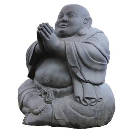 Lachende Buddha Figur aus Steinguss in Begrungs Haltung...