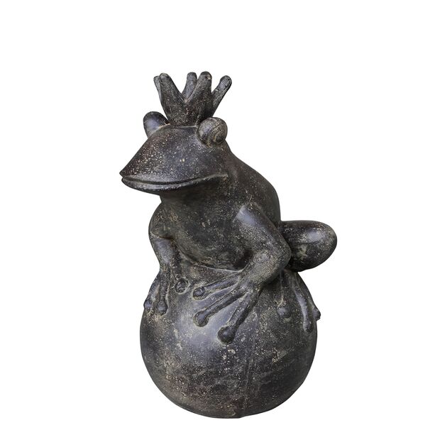 Steinguss Frosch mit Krone auf Kugel als Wasserspeier Figur - Siska