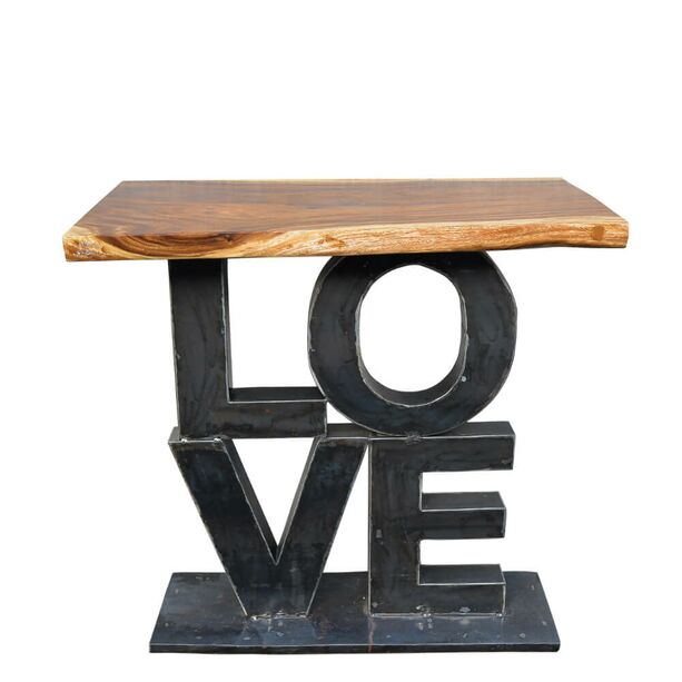 Kaffeetisch mit Holzplatte im Pop Art Stil aus recycelten Ölfässern - Tisch Love
