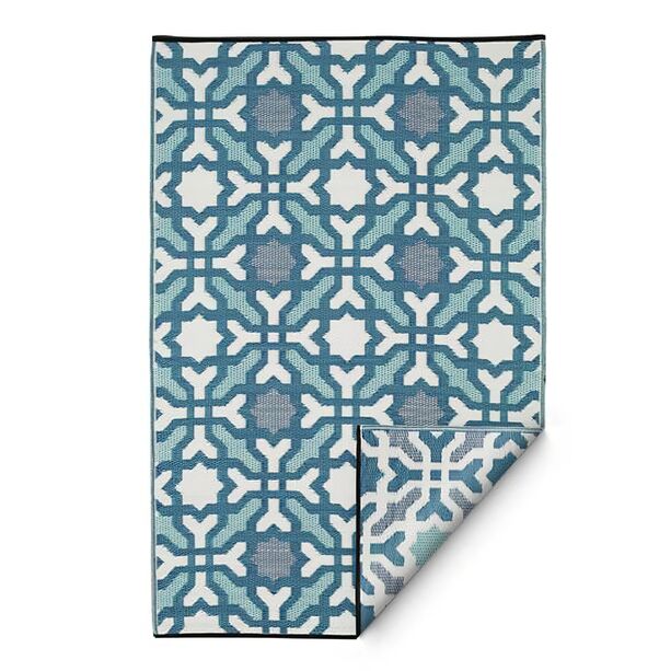 Moderner und wasserabweisender Orient Teppich für die Terrasse in blau-türkis - Jalma