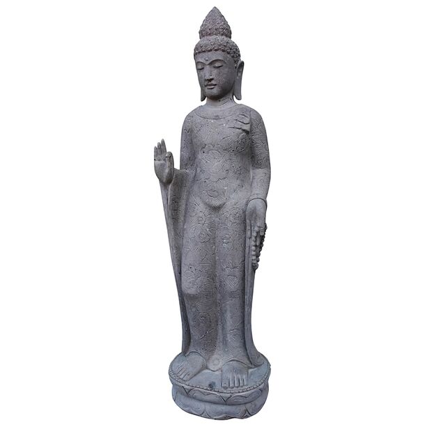 Große Naturstein Buddha Figur mit Lehrgeste im Steinmetzhandwerk gefertigt - Dhian