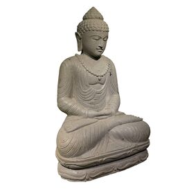 Indische Buddha Skulptur Steinmetzarbeit aus Flussstein -...
