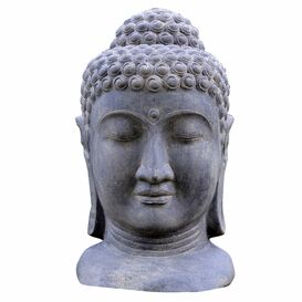 Steinguss Buddha Kopf mit geschlossenen Augen fr drauen...
