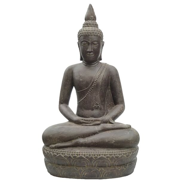 Sitzender Thai Buddha aus Steinguss mit Flammen auf dem Kopf - Nursanti