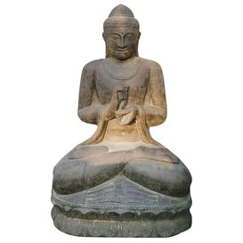 Groe Deko Buddha Figur aus Steinguss - Rad der Lehre -...