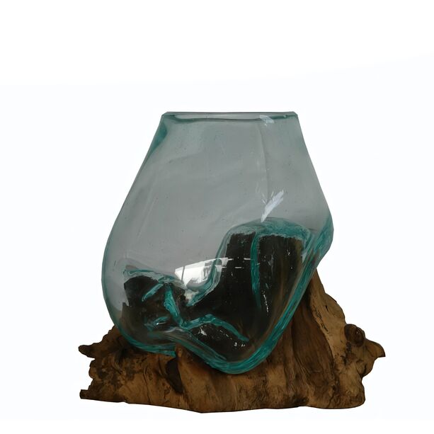 In Handarbeit hergestelltes Deko Gef aus geschmolzenen Glas und Treibholz - Putri / 10cm
