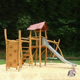 Holz Spielplatzgert mit Kletterwand, Edelstahlrutsche...