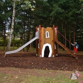 Holz Spielturm für Kinder mit Edelstahl Rutsche und...
