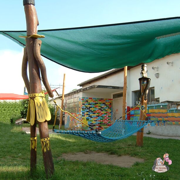 Hängematte mit Gestell aus geschnitzten Holzfiguren für Afrika Flair - Hängematte Afrika