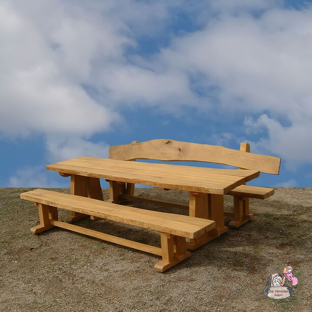 Gemtliche Sitzecke aus Eichenholz mit zwei Bnken und Tisch - Sitzgarnitur Lancelot / ohne Rckenlehne