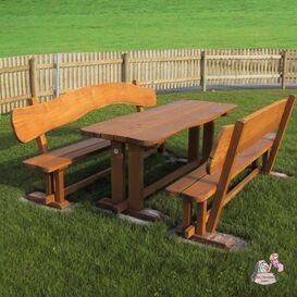 Gartenm�bel-Set aus Eiche - Gartentisch und Holzb�nke - Sitzgarnitur Lancelot / ohne R�ckenlehne
