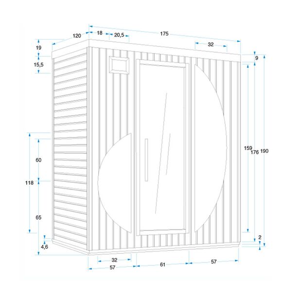 Indoor Infrarotkabine mit Fensterfront - max. 60°C - 3 Personen - Fichtenholz - Llaima