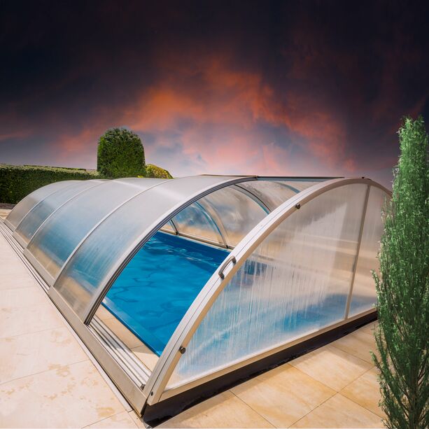 Vormontiertes Seriendach für Pools - rechteckig - Aluminium & Polycarbonat - abschließbar - Serpentinit