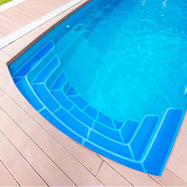 Viereckiger GFK Pool aus Glasverbund - Komplettset - 350x750cm - integrierte breite Stufen - gro - Mar Menor Smaragd / Dunkelblau