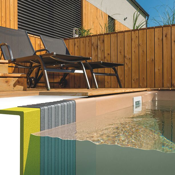 Swimming Pool fr den Garten -  320x600cm - mit 2 Treppen - Komplettset - Glas-Verbundbecken - Ahunui Trkis / Dunkelblau