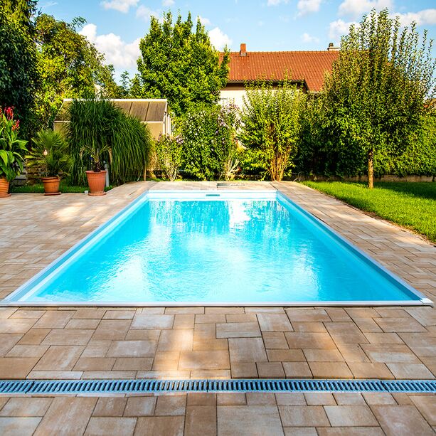 Garten Pool mit Skimmer aus Polypropylen - rechteckig - mit Stufen - Ibiza / 150x610x310cm (HxBxT) / Blau