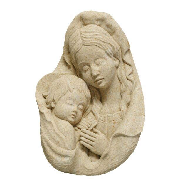 Plastisches Steinguss-Wandrelief mit Portt der Heiligen Mutter und Jesus - Madonna Wundia