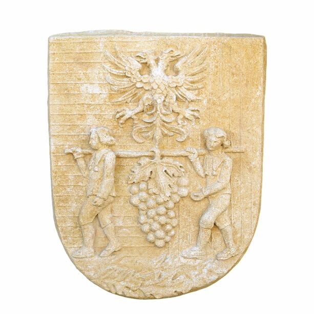 Wandrelief Wappen mit mittelalterlichem Motiv aus Steinguss - Ingalo