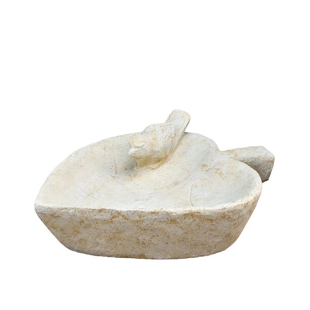 Kleines Vogelbad in Herzblatt-Form mit Vgelchen aus Steinguss - Intaka
