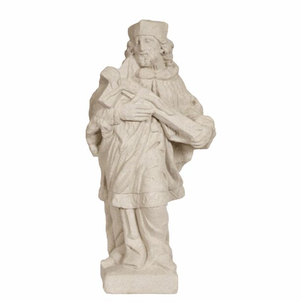 Heiliger Nepomuk Gartenfigur mit Kruzifix auf Sockel - Steinguss - Nepomuk