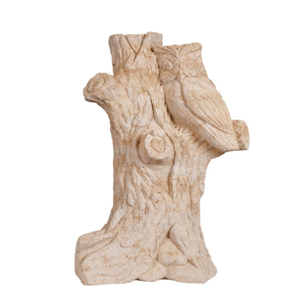Steinguss Gartenstatue - detailreicher Baumstamm mit Eule - Gizmo